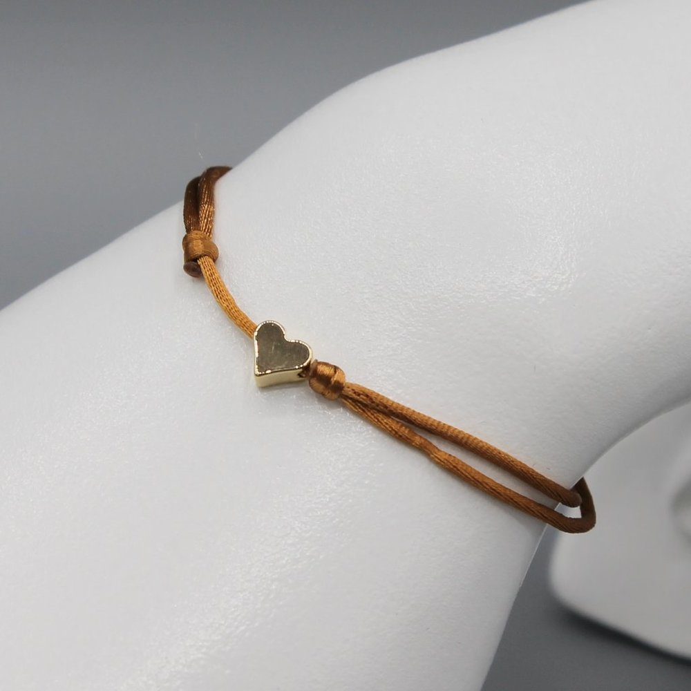 Jewelry heart brown gold string bracelet adjustable fashion delicate brand new - Picture 3 of 7